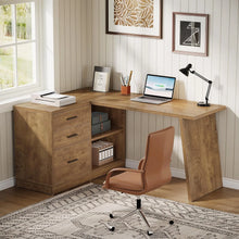 Load image into Gallery viewer, 55 - Inch L Shaped Computer Desk with 3 Drawers, Corner Home Office Desk with Storage Shelves