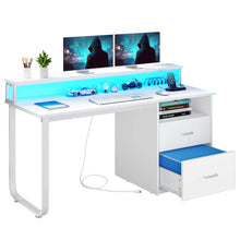 Load image into Gallery viewer, Dextrus 47 in Computer Desk with Storage Drawers &amp; LED Light, Office Desk with Monitor Stand &amp; Power Outlets, Work Study PC Desk for Small Spaces, Home Office, Oak