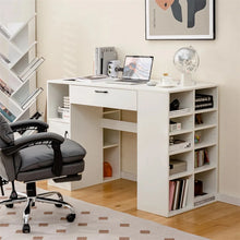Load image into Gallery viewer, 53" Counter Height Sewing Craft Table with 14 Storage Cubes, Large Drawer, Cabinet &amp; Adjustable Shelf, 36" Artwork Workstation Drafting Writing Desk