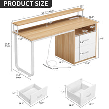 Load image into Gallery viewer, Dextrus 47 in Computer Desk with Storage Drawers &amp; LED Light, Office Desk with Monitor Stand &amp; Power Outlets, Work Study PC Desk for Small Spaces, Home Office, Oak