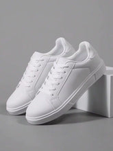 Load image into Gallery viewer, Men's PU Leather White Shoes, Low-Cut Spring/Autumn Sneakers With Round Toe, Soft Sole, And Lace-Up, Casual Sports Shoes
