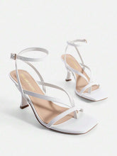 Load image into Gallery viewer, Women Kitten Heel Thong Sandals, Fashion Square Toe Ankle Strap High Heeled Sandals For Wedding Party Casual Wearing