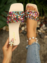 Load image into Gallery viewer, Summer New Arrival, Classic Fashion Pearl Rhinestone, All-Season Versatile Colorful Stone Rhinestone Beige Women's Flat Slides