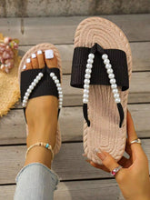 Load image into Gallery viewer, Women's Fashion Beach Flip Flops, Plus Size Toe Ring Sandals, Suitable For Outdoor Vacation, Open Toe Slippers, Women's Bow Decor Flat Sandals, Lightweight Summer Slippers, Non-Slip Women's Beach Shoes, Pearl Decor Flat Sandals