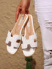 Women's H-Strap Flat Sandals Square Toe Casual Slippers Summer Beach Vacation Essential Solid Color Bohemian
