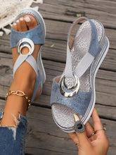 Load image into Gallery viewer, 2026 Summer New Casual Wedge Sandals, Platform Dress Sandals With Metal Buckle Decor, Faux Linen Rope, Comfortable Open Toe Elastic Band Sandals Suitable For Vacation And Beach Wear