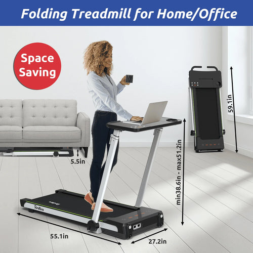 Redliro Folding Treadmills with Desk Adjustable Height 265 lb 2.25HP Walking Machine for Home Office