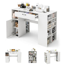 Load image into Gallery viewer, 53" Counter Height Sewing Craft Table with 14 Storage Cubes, Large Drawer, Cabinet &amp; Adjustable Shelf, 36" Artwork Workstation Drafting Writing Desk