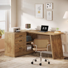 Load image into Gallery viewer, 55 - Inch L Shaped Computer Desk with 3 Drawers, Corner Home Office Desk with Storage Shelves