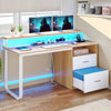 Dextrus 47 in Computer Desk with Storage Drawers & LED Light, Office Desk with Monitor Stand & Power Outlets, Work Study PC Desk for Small Spaces, Home Office, Oak