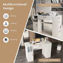 Load image into Gallery viewer, 53" Counter Height Sewing Craft Table with 14 Storage Cubes, Large Drawer, Cabinet &amp; Adjustable Shelf, 36" Artwork Workstation Drafting Writing Desk