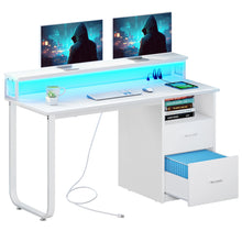 Load image into Gallery viewer, Dextrus 47 in Computer Desk with Storage Drawers &amp; LED Light, Office Desk with Monitor Stand &amp; Power Outlets, Work Study PC Desk for Small Spaces, Home Office, Oak
