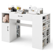 Load image into Gallery viewer, 53" Counter Height Sewing Craft Table with 14 Storage Cubes, Large Drawer, Cabinet &amp; Adjustable Shelf, 36" Artwork Workstation Drafting Writing Desk