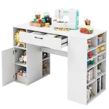 Load image into Gallery viewer, 53" Counter Height Sewing Craft Table with 14 Storage Cubes, Large Drawer, Cabinet &amp; Adjustable Shelf, 36" Artwork Workstation Drafting Writing Desk