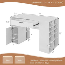 Load image into Gallery viewer, 53" Counter Height Sewing Craft Table with 14 Storage Cubes, Large Drawer, Cabinet &amp; Adjustable Shelf, 36" Artwork Workstation Drafting Writing Desk