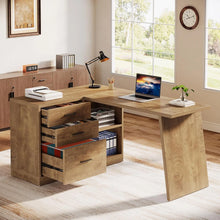 Load image into Gallery viewer, 55 - Inch L Shaped Computer Desk with 3 Drawers, Corner Home Office Desk with Storage Shelves