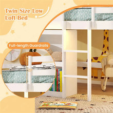 Load image into Gallery viewer, Twin Loft Bed with LED Lights, Wooden House Bed with Roof, Window, Storage Bookshelf, Ladder, Safety Guardrails &amp; Under-Bed Play Space for Kids